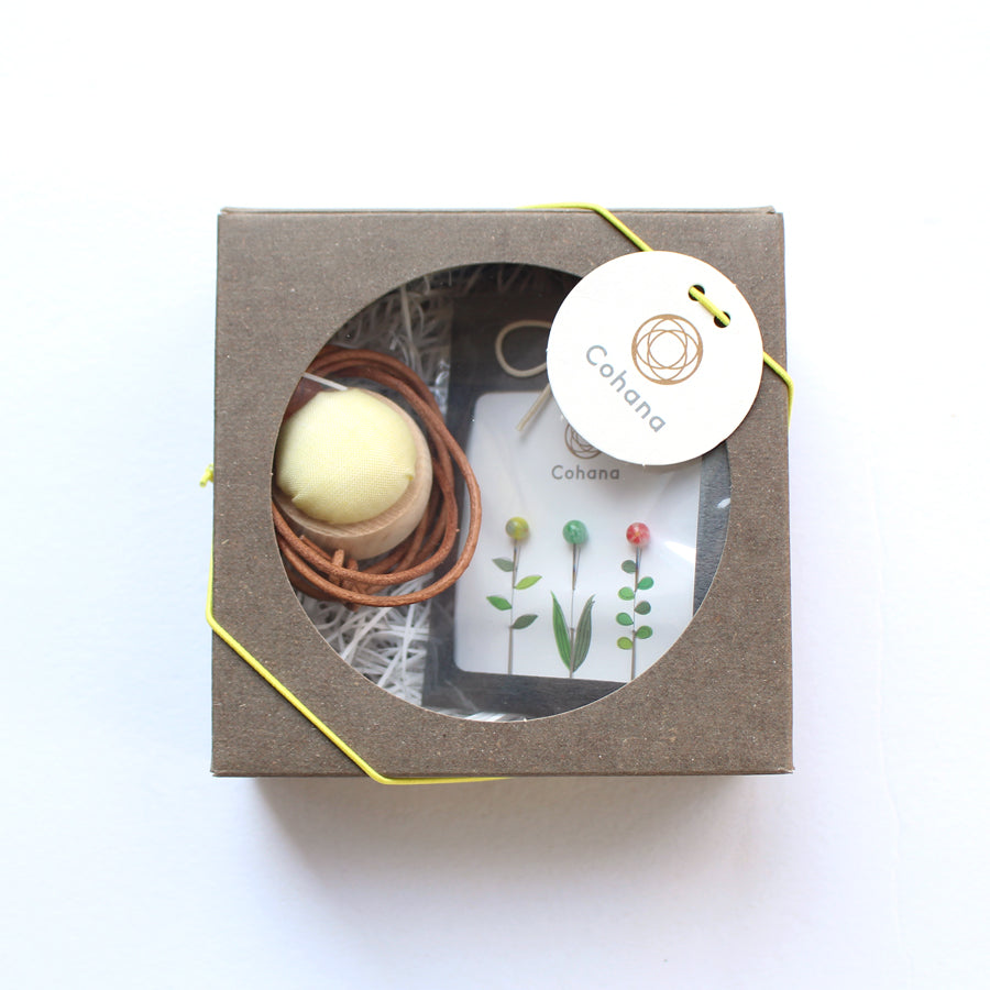 Gift Set : Tombo-dama Sewing Pins and Cypress Pincushion Necklace