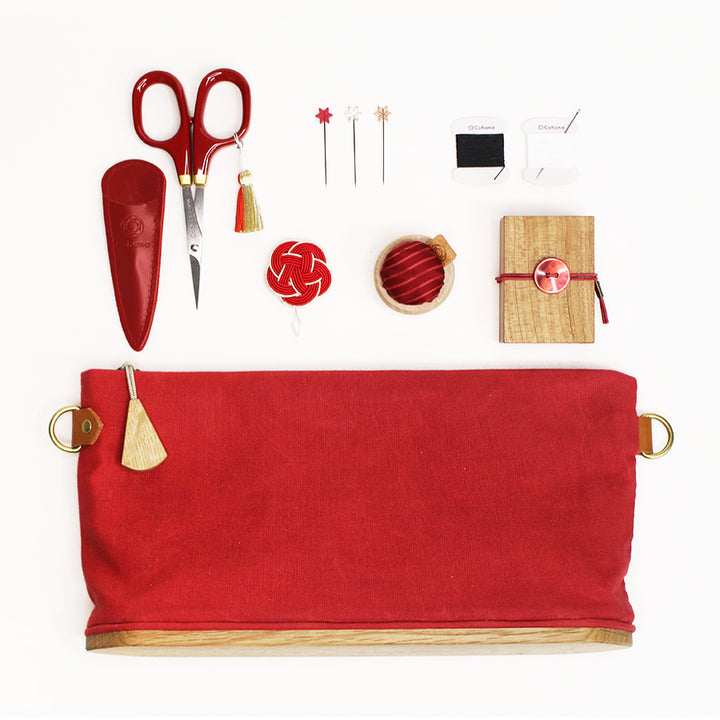 【Pre-order B: Estimated Arrival in Late-November】Portable Tool Case with Oak Base Sewing Set RED