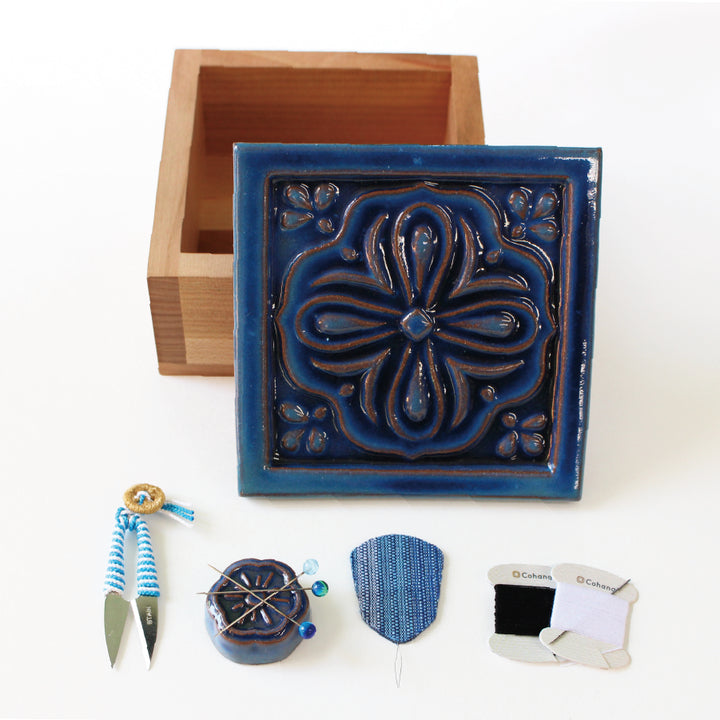 [Pre-order: Estimated Arrival in Mid-October] Awaji Tile Box &amp; Mini Sewing Set – 紺藍 (45-480)