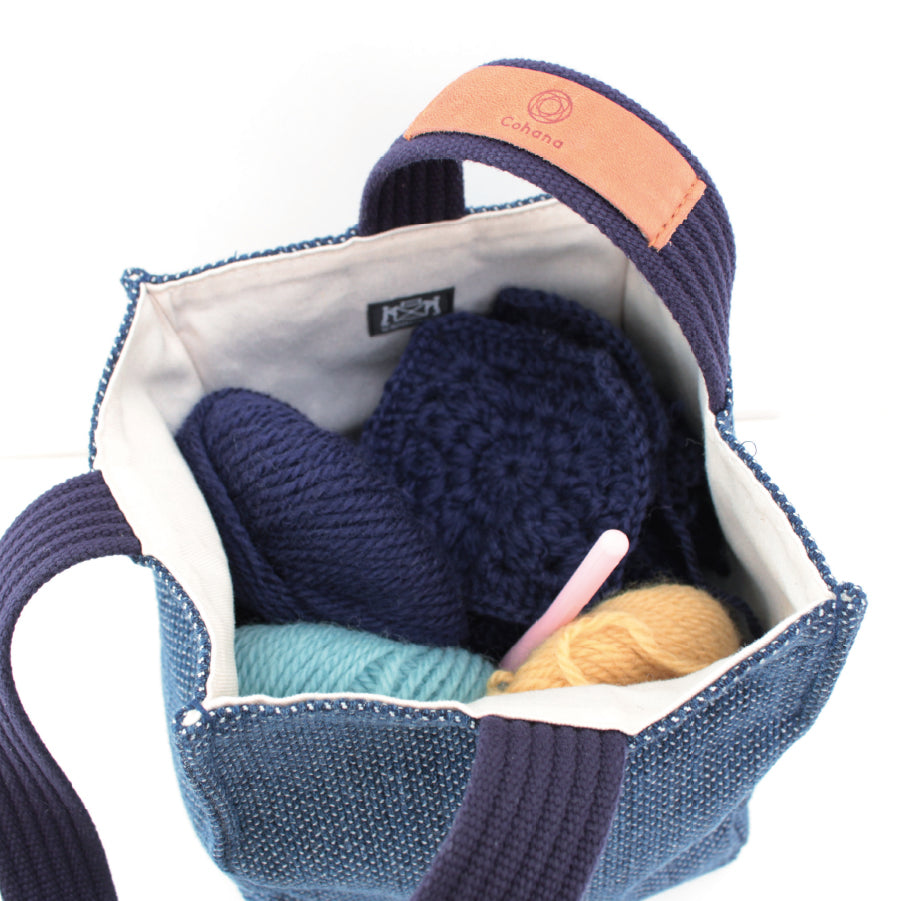 [Pre-order: Estimated Arrival in Mid-October] Sashiko-Ori Project Bag – 濃藍  (45-484)