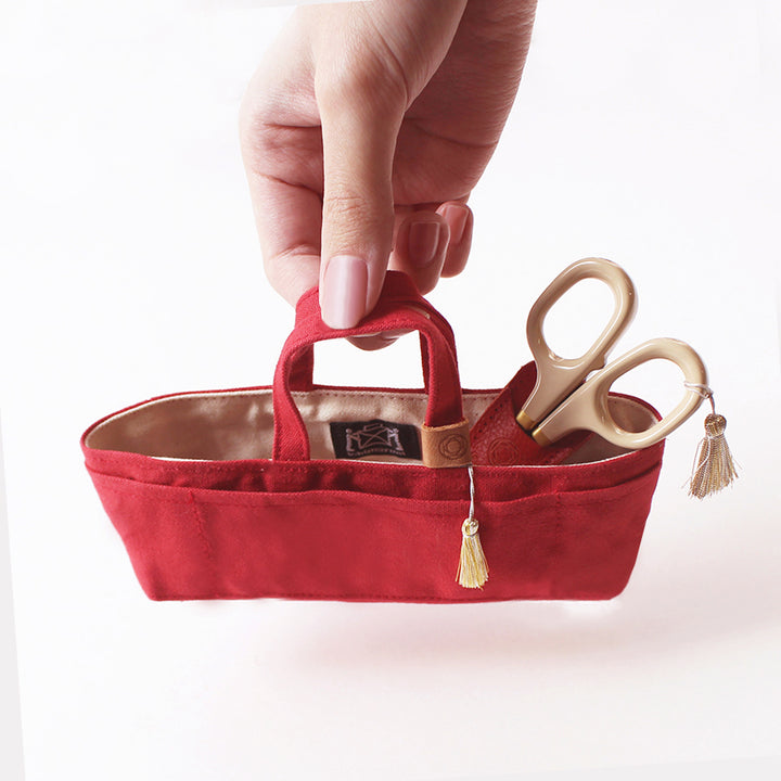 Mini Waxed Canvas Tote Sewing Set with Small Scissors with Lacquered Handles