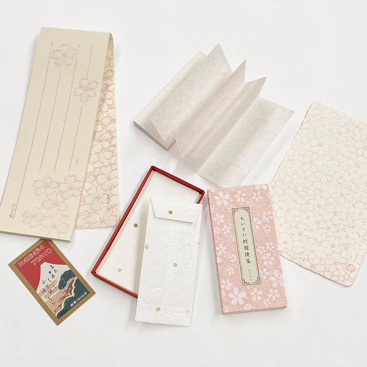 Stationery Set in Haibara Chiyogami Box SAKURA  (45-356)