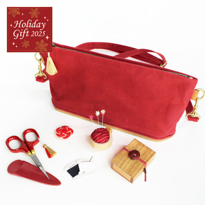 [Available in Limited Quantities] Portable Tool Case with Oak Base Sewing Set RED